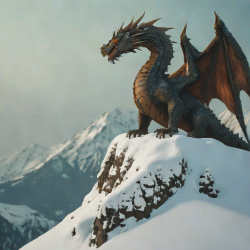 A dragon sitting on a snowy mountain