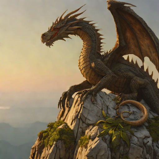 A dragon resting on a mountain top